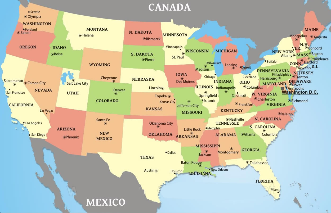 US Etats Capitals Carte