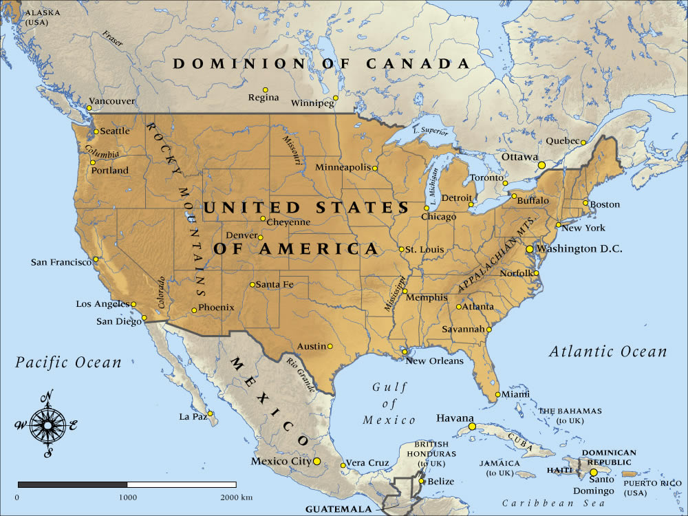 USA Canada Mexique Carte