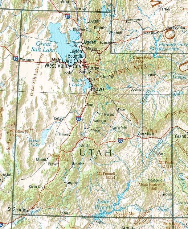 Utah physique carte
