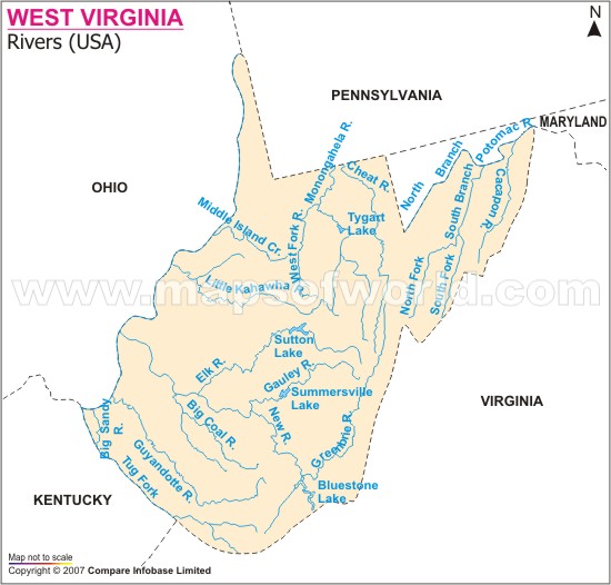 west virginia rivieres carte