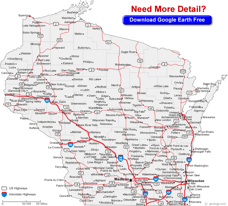 Wisconsin routes carte