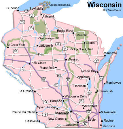 Wisconsin villes carte