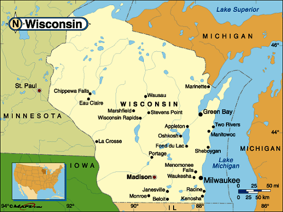 etat carte de Wisconsin