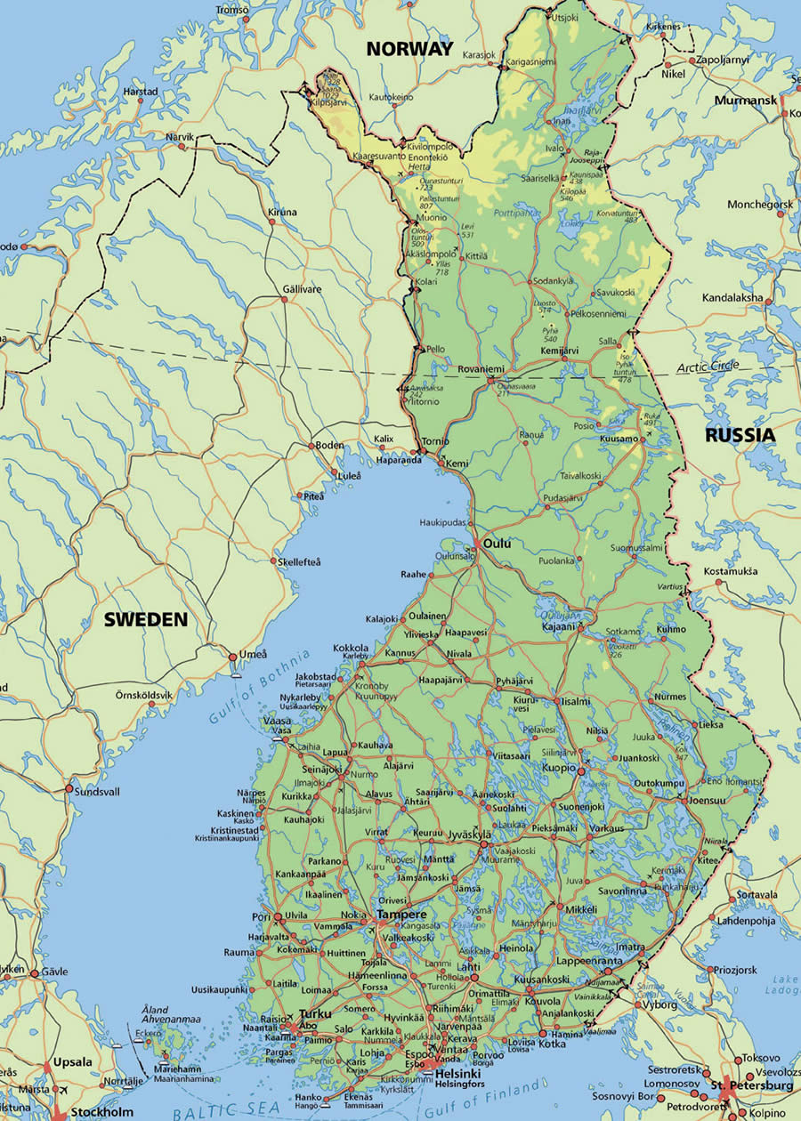 Finlande physique carte