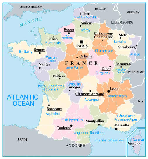 france provinces carte