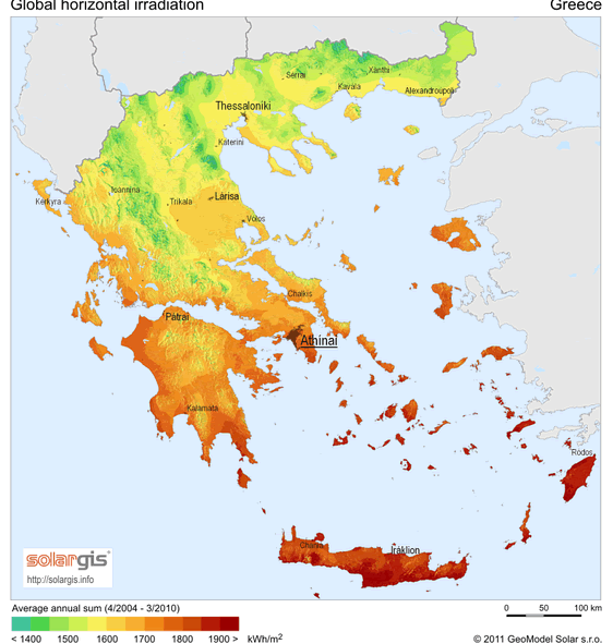 solar radiation carte grece