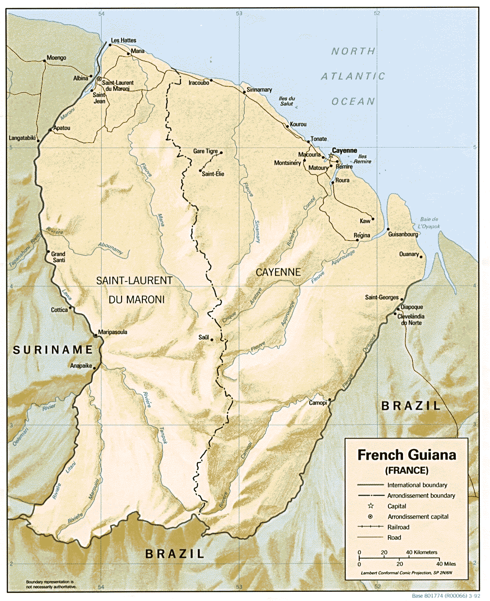 Guyane Fransaise physique carte