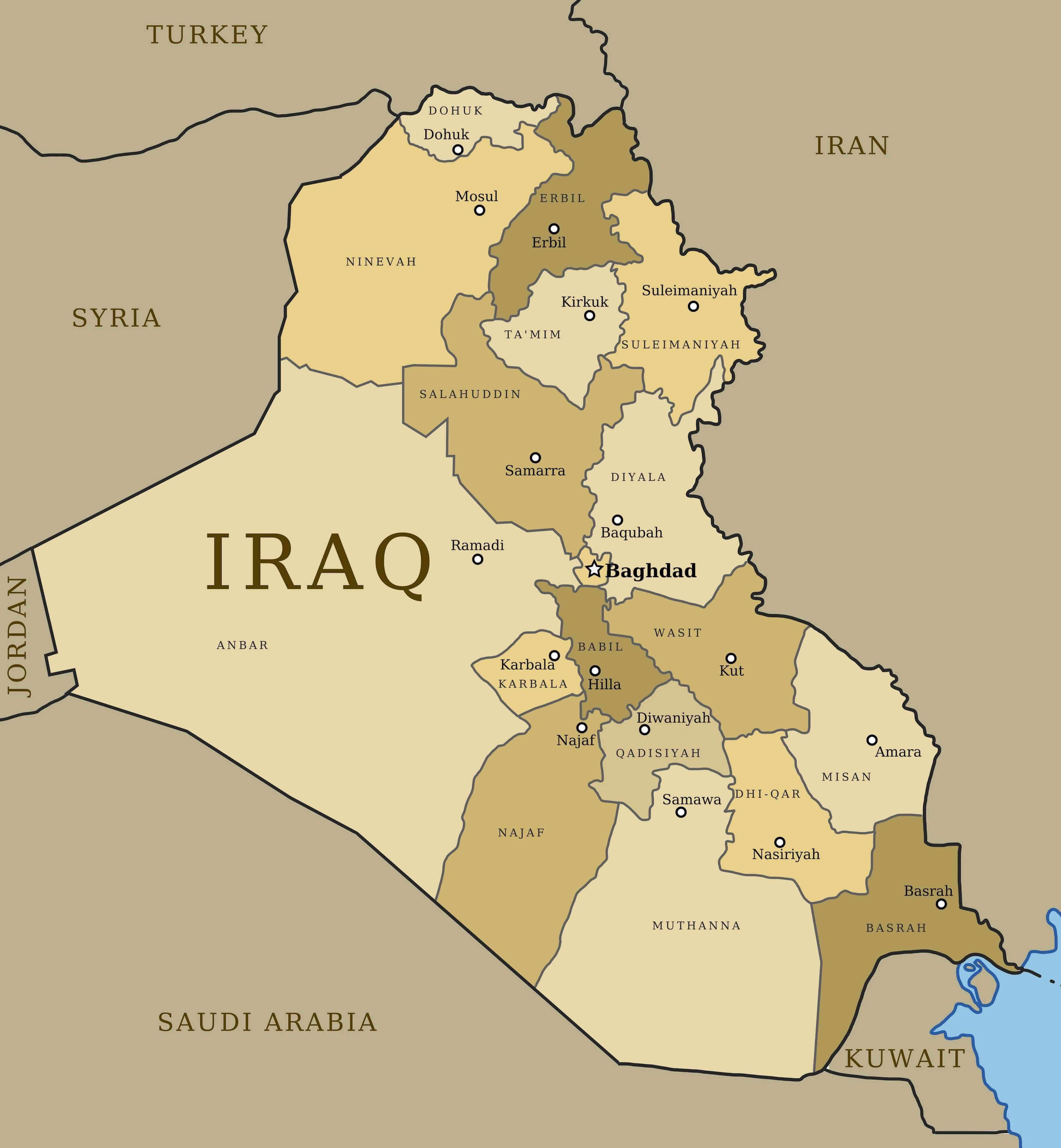 Carte provinces Irak haute resolution