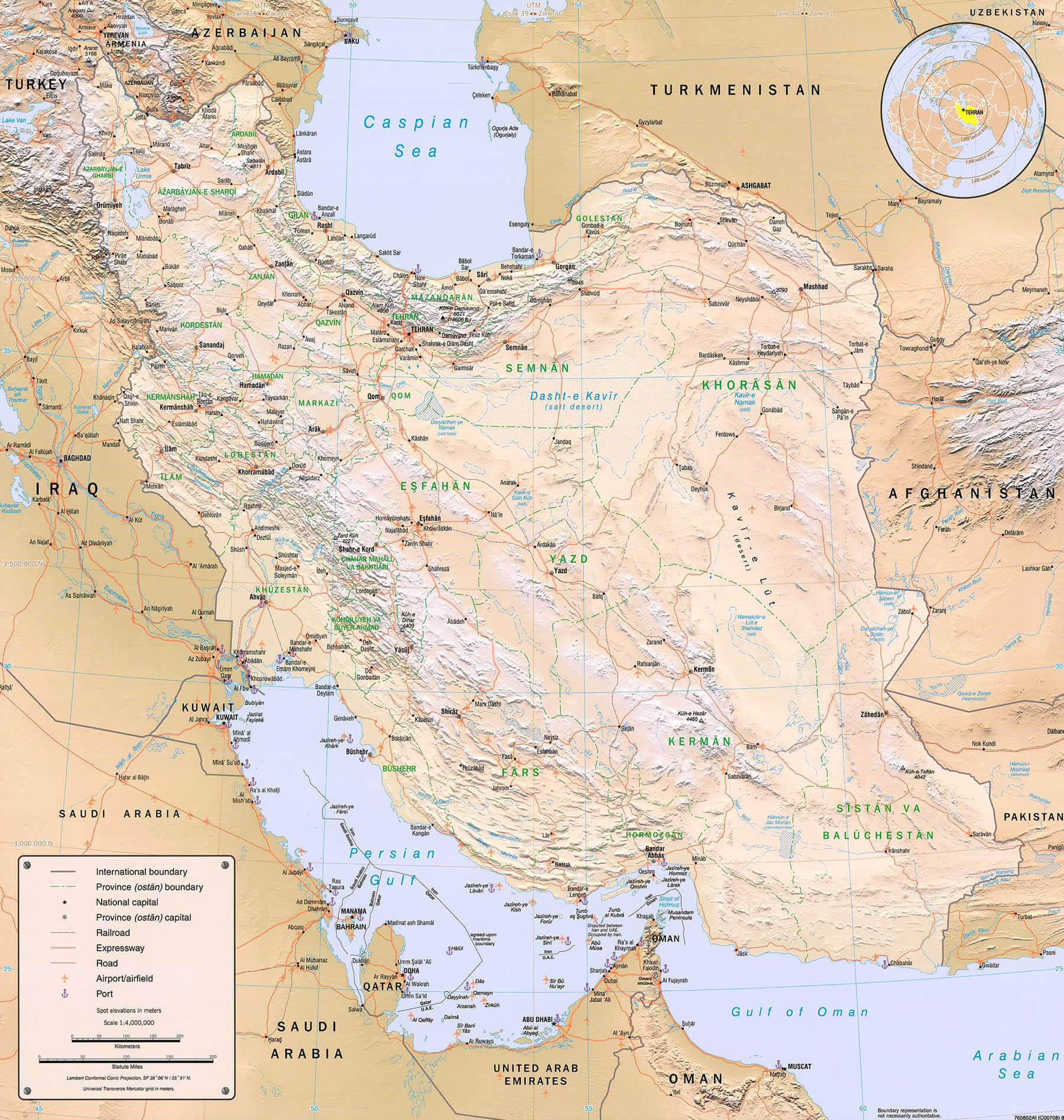 Carte détaillée du relief de l’Iran