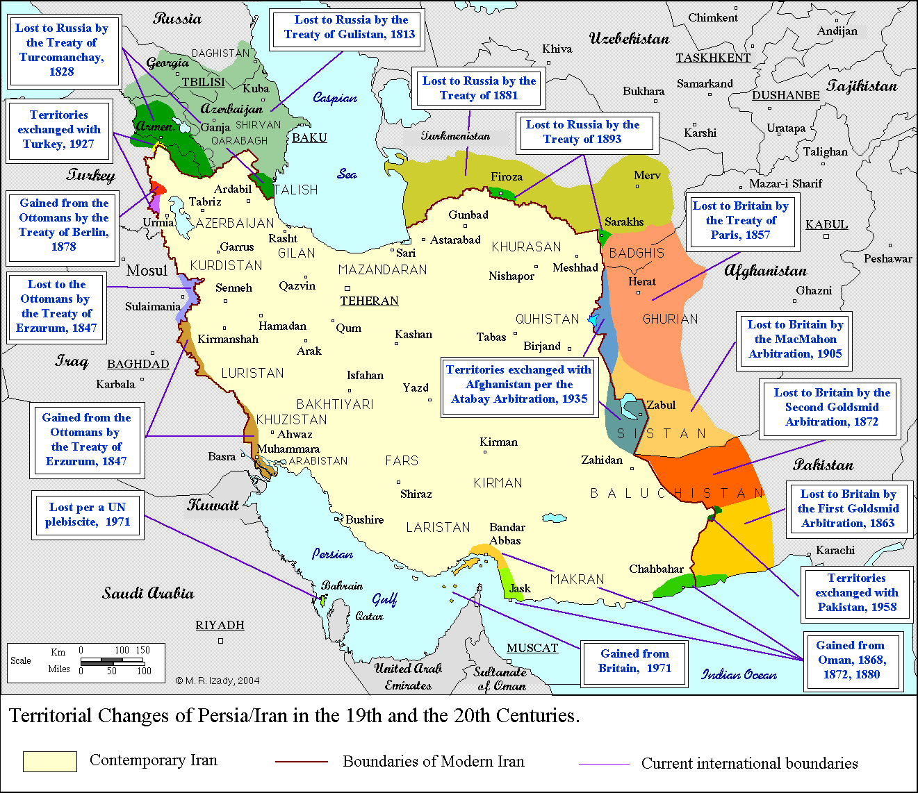 limites du iran carte