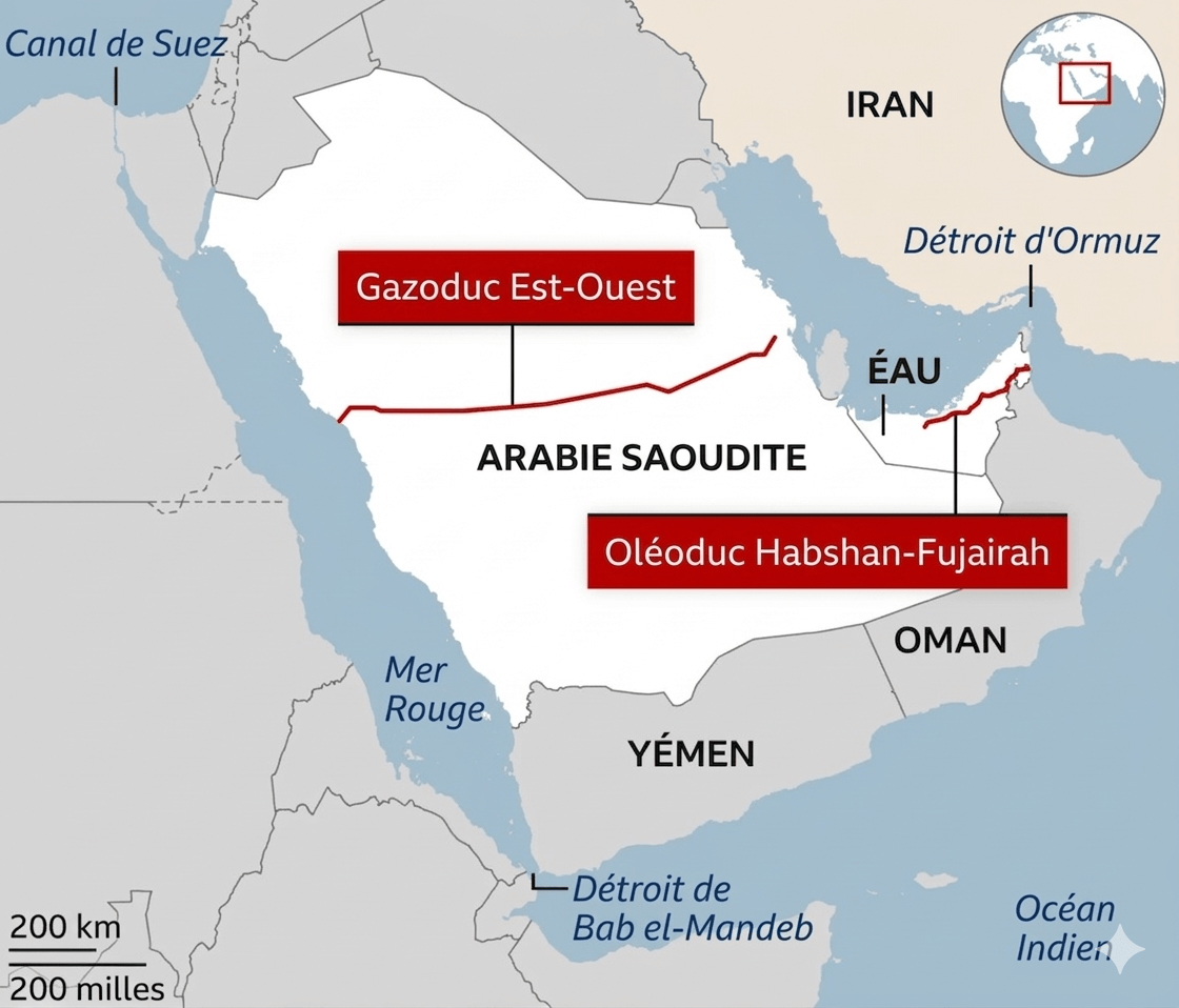 Principaux oléoducs en Arabie Saoudite et aux EAU