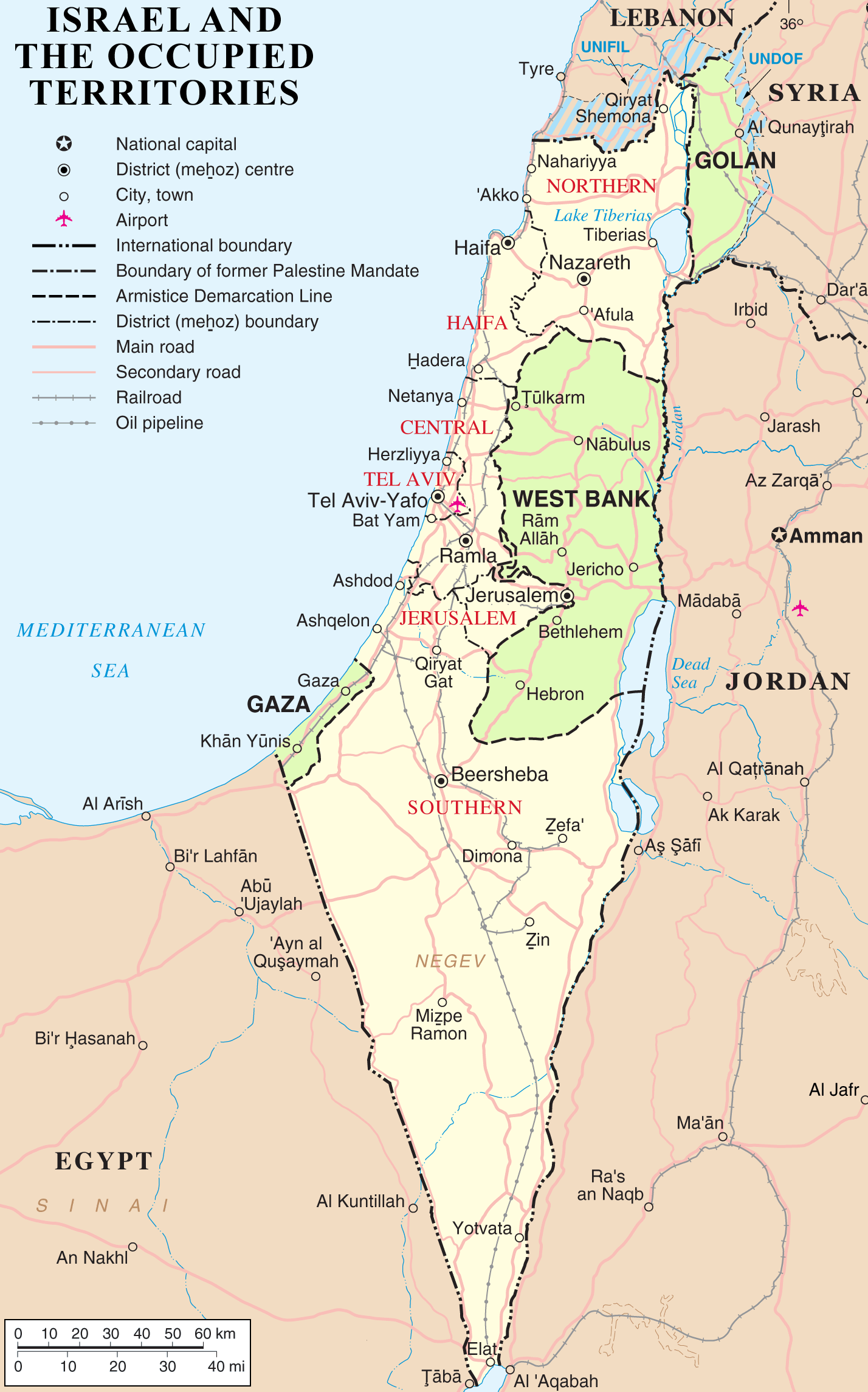Carte des plus grandes villes d’Israël avec la Cisjordanie