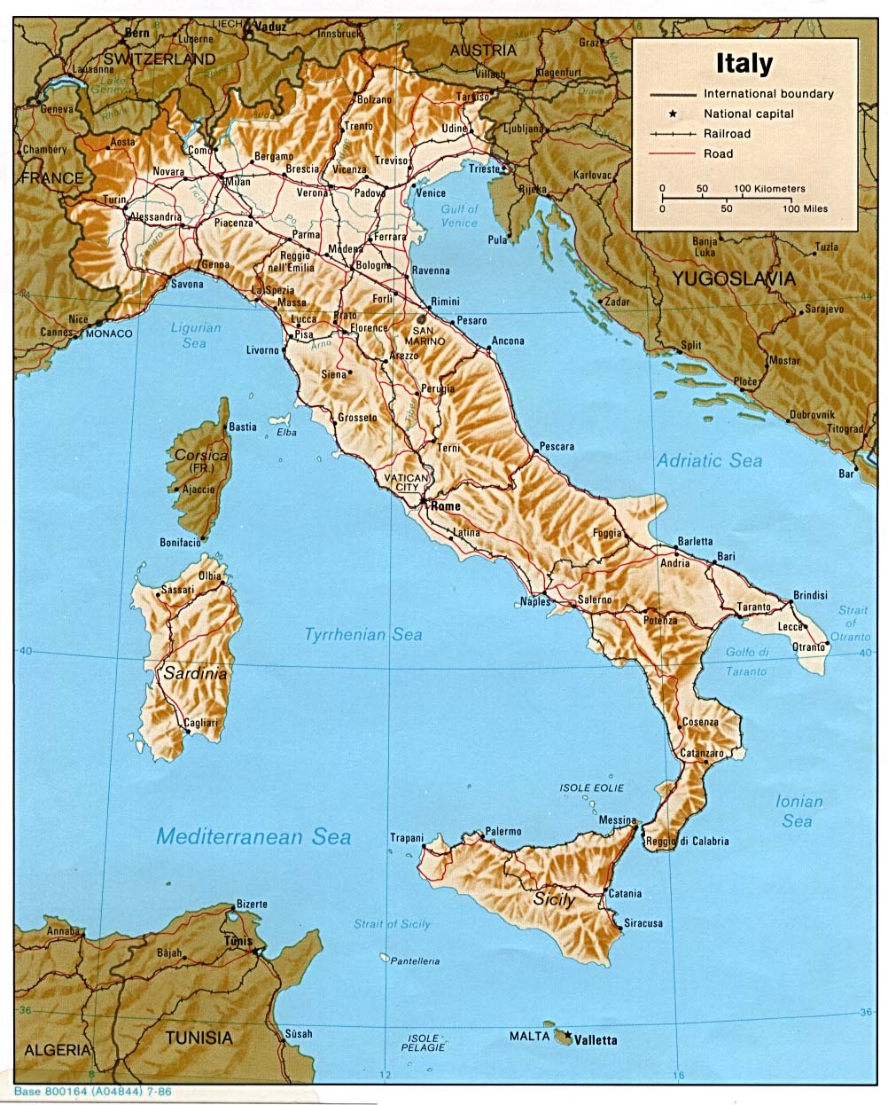 italie physique carte