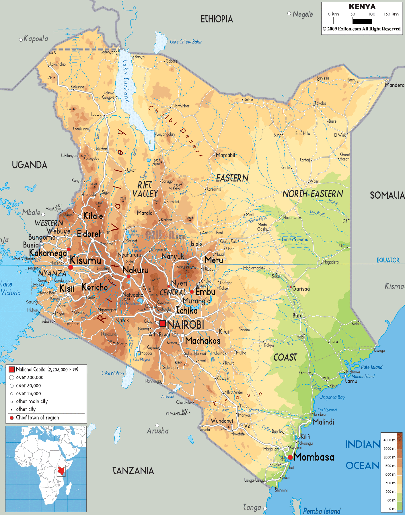Kenya physique carte