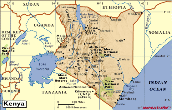physique carte du kenya