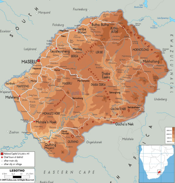 maseru physique map lesotho