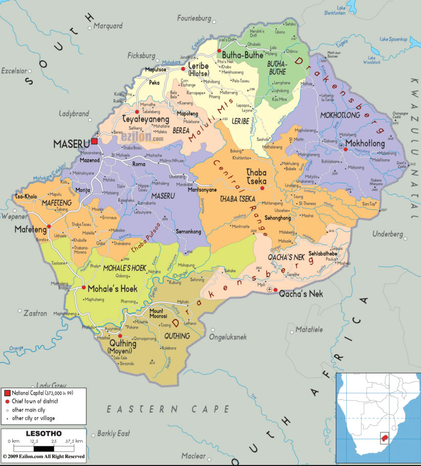 maseru politique map lesotho