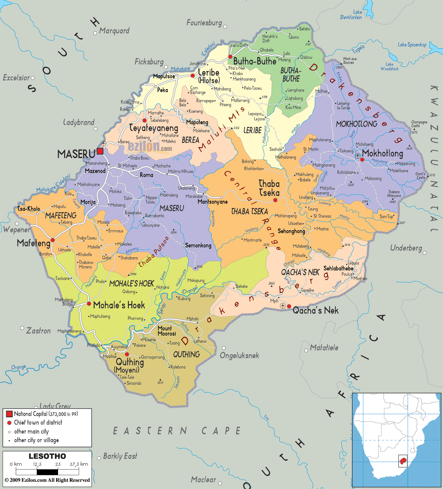 politique carte du Lesotho