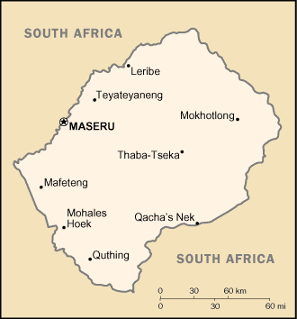 villes carte du lesotho