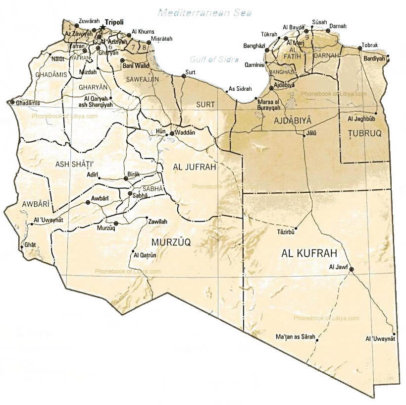 carte du libye physique