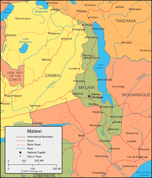 carte du Malawi