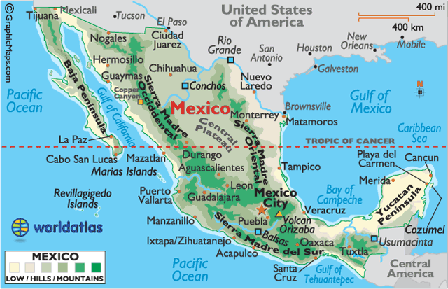 mexique ville plan mexique physique