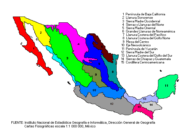 mexique physiographical carte