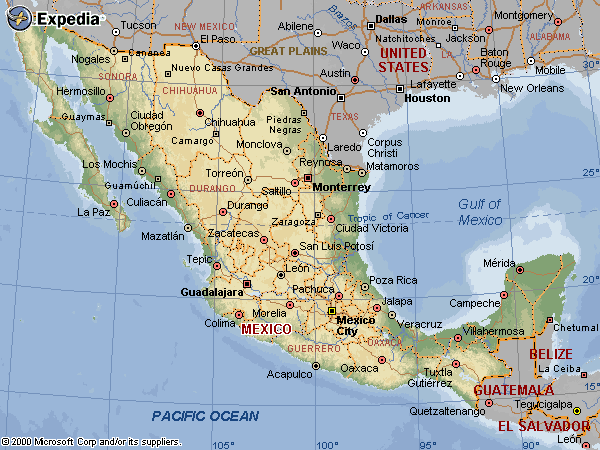 mexique physique carte