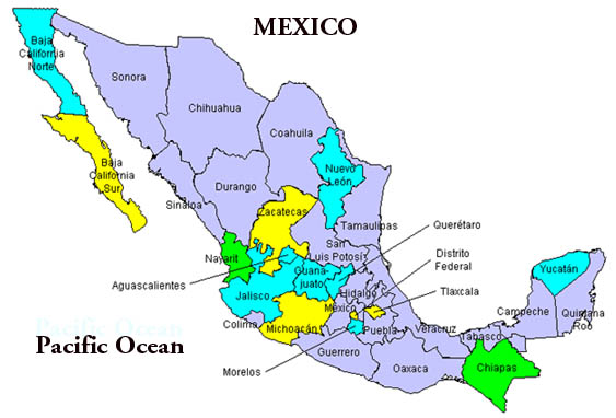 mexique regions carte
