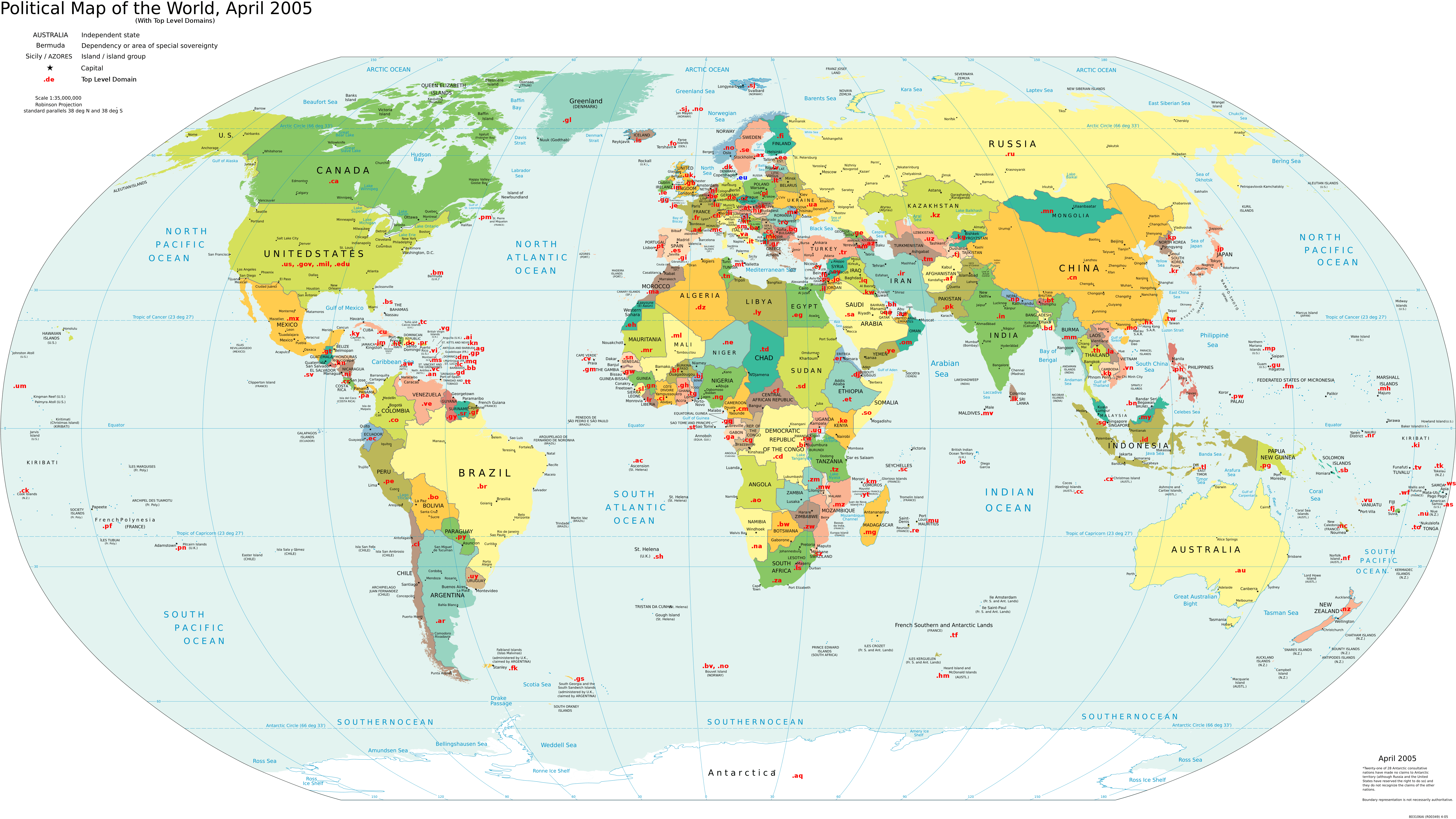 Carte des extensions de domaine du Monde