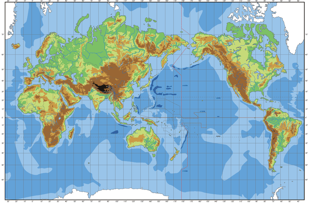 Carte physique du Monde vierge