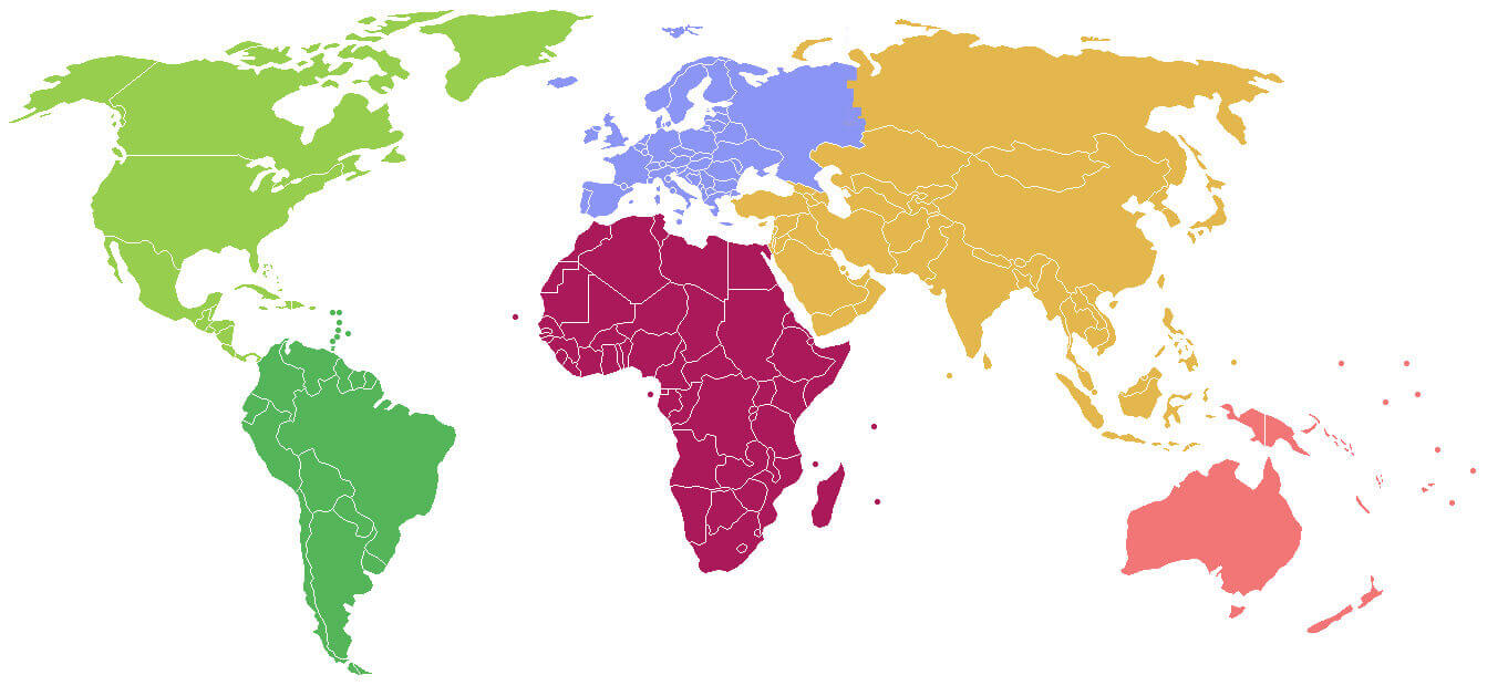 Continents Carte du Monde Colore