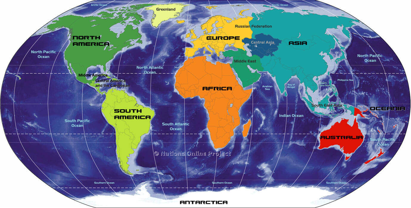 Continents Carte du Monde Regions