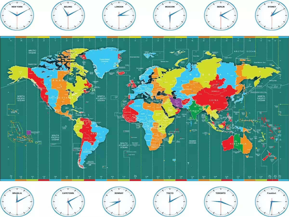 Carte des fuseaux horaires du Royaume Uni dans le Monde