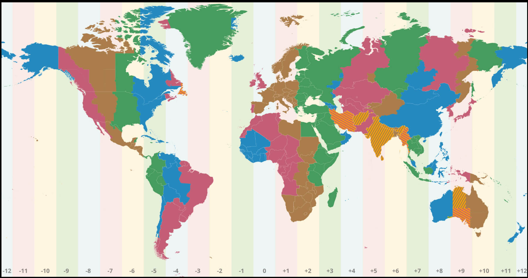 Carte du Monde vierge avec fuseaux horaires