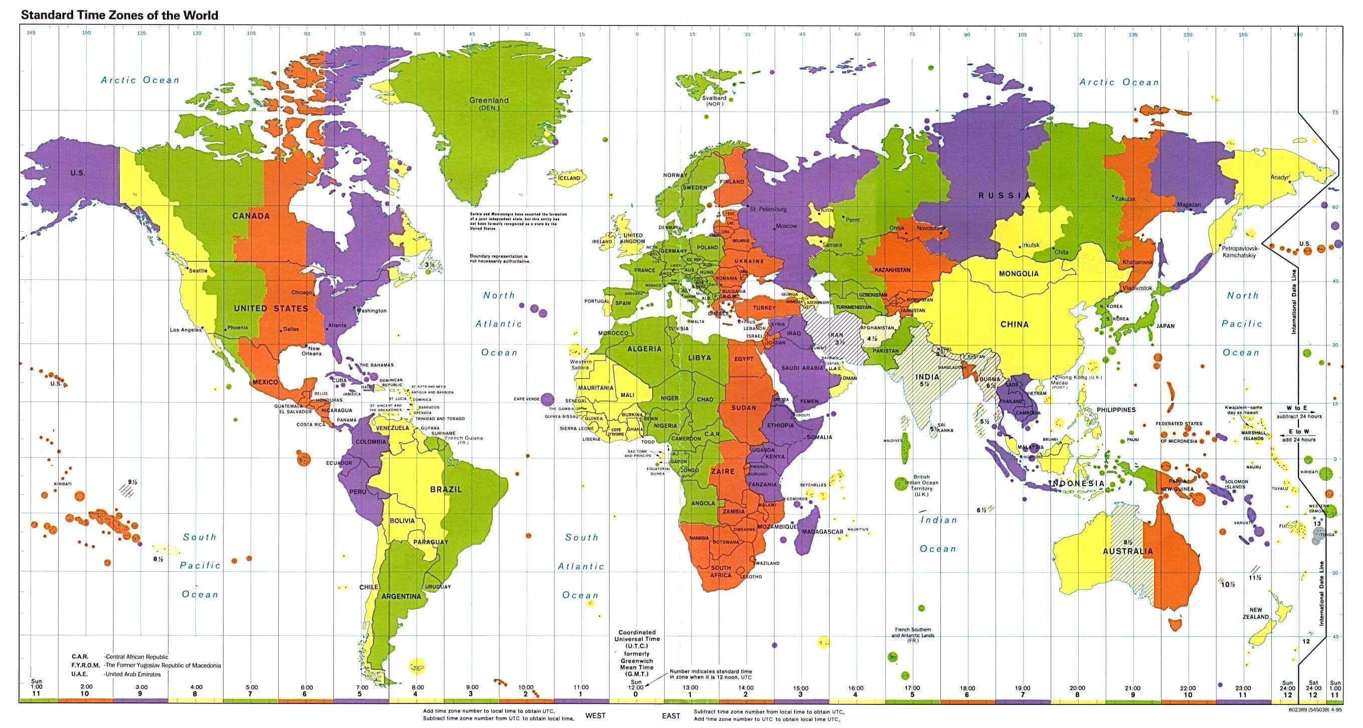 Carte fuseaux horaires standard du Monde et des Etats Unis