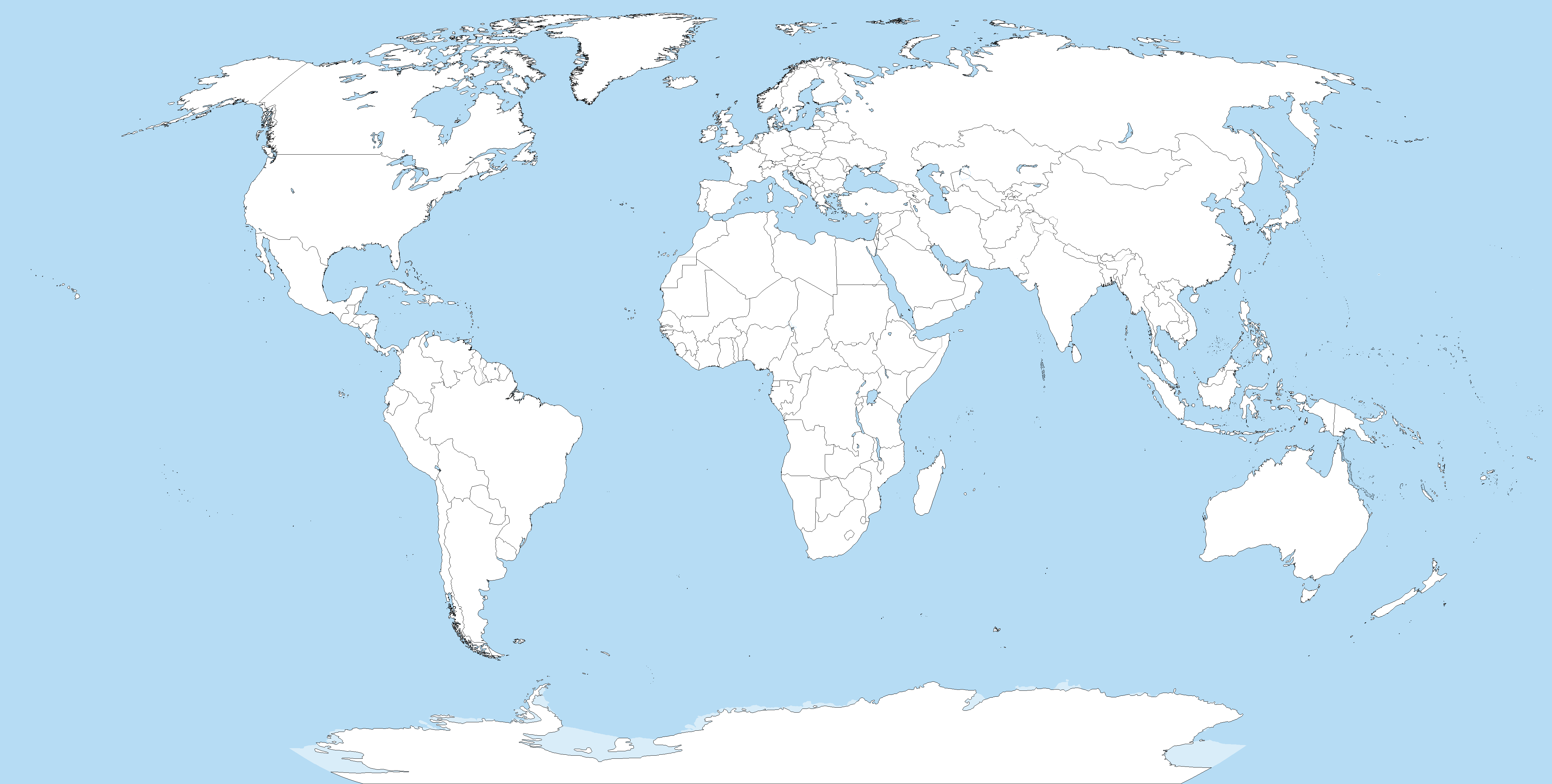 Grande carte du Monde vierge avec oceans en bleu
