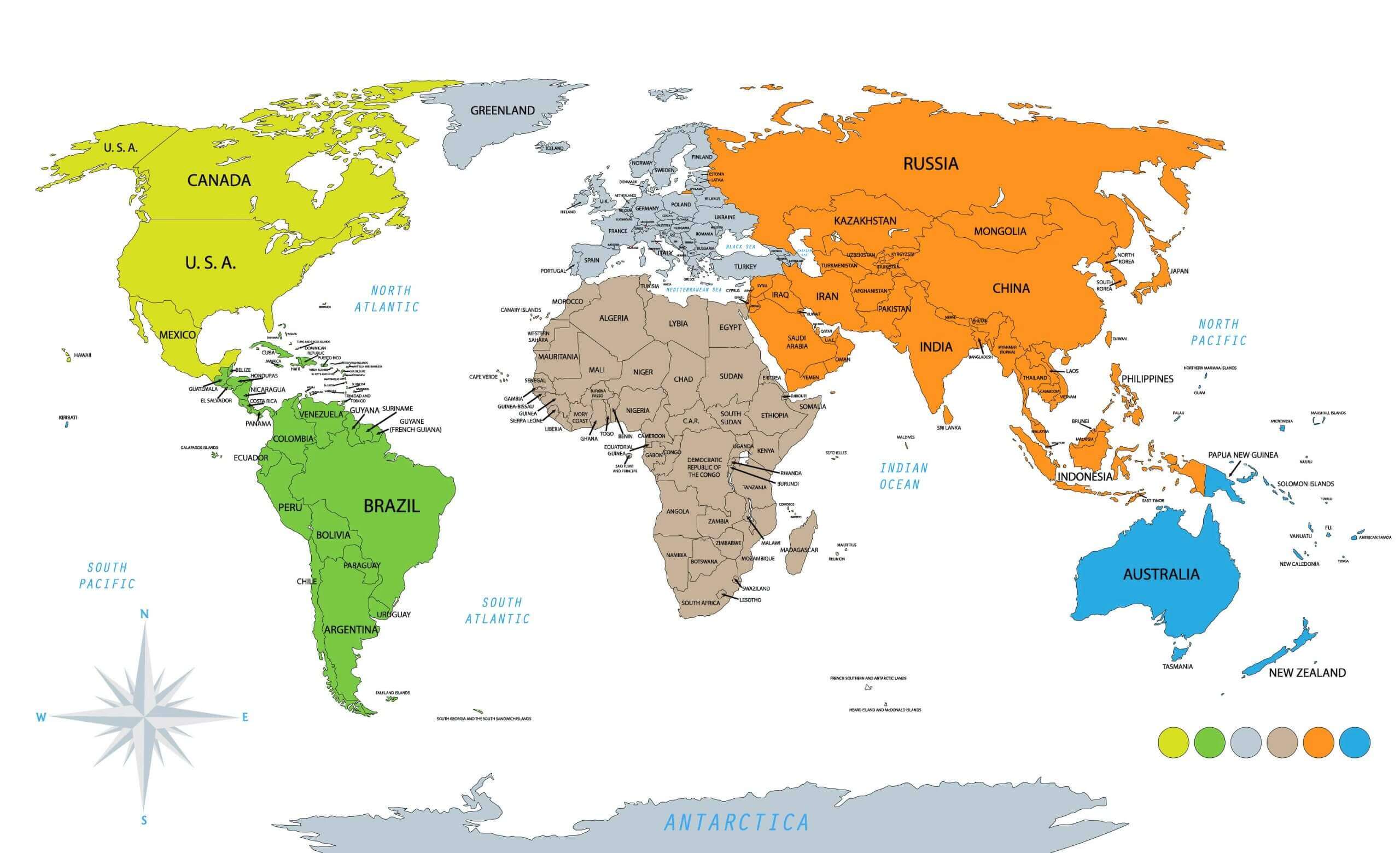 Grande carte politique du Monde avec continents