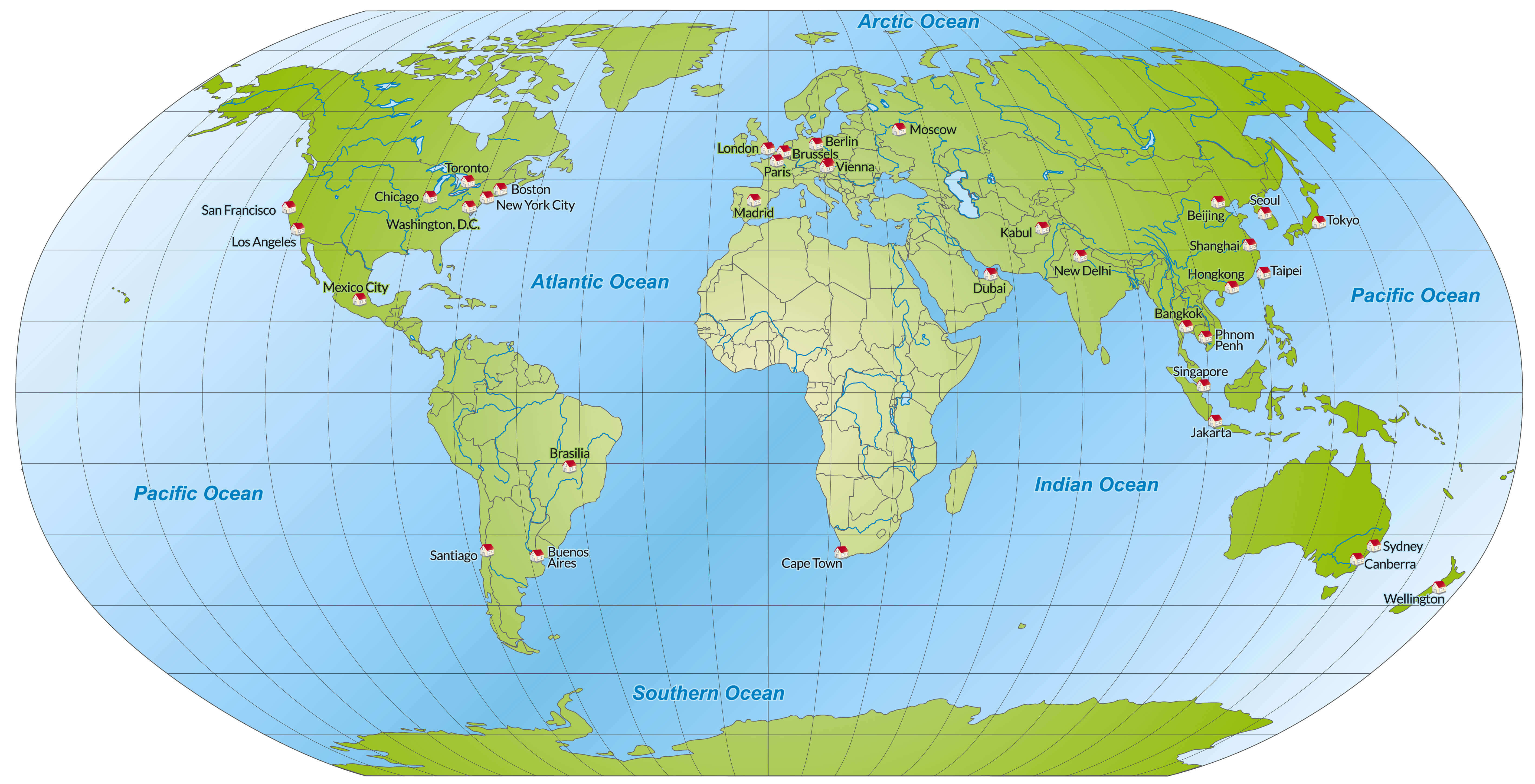 Grande carte politique du Monde contours