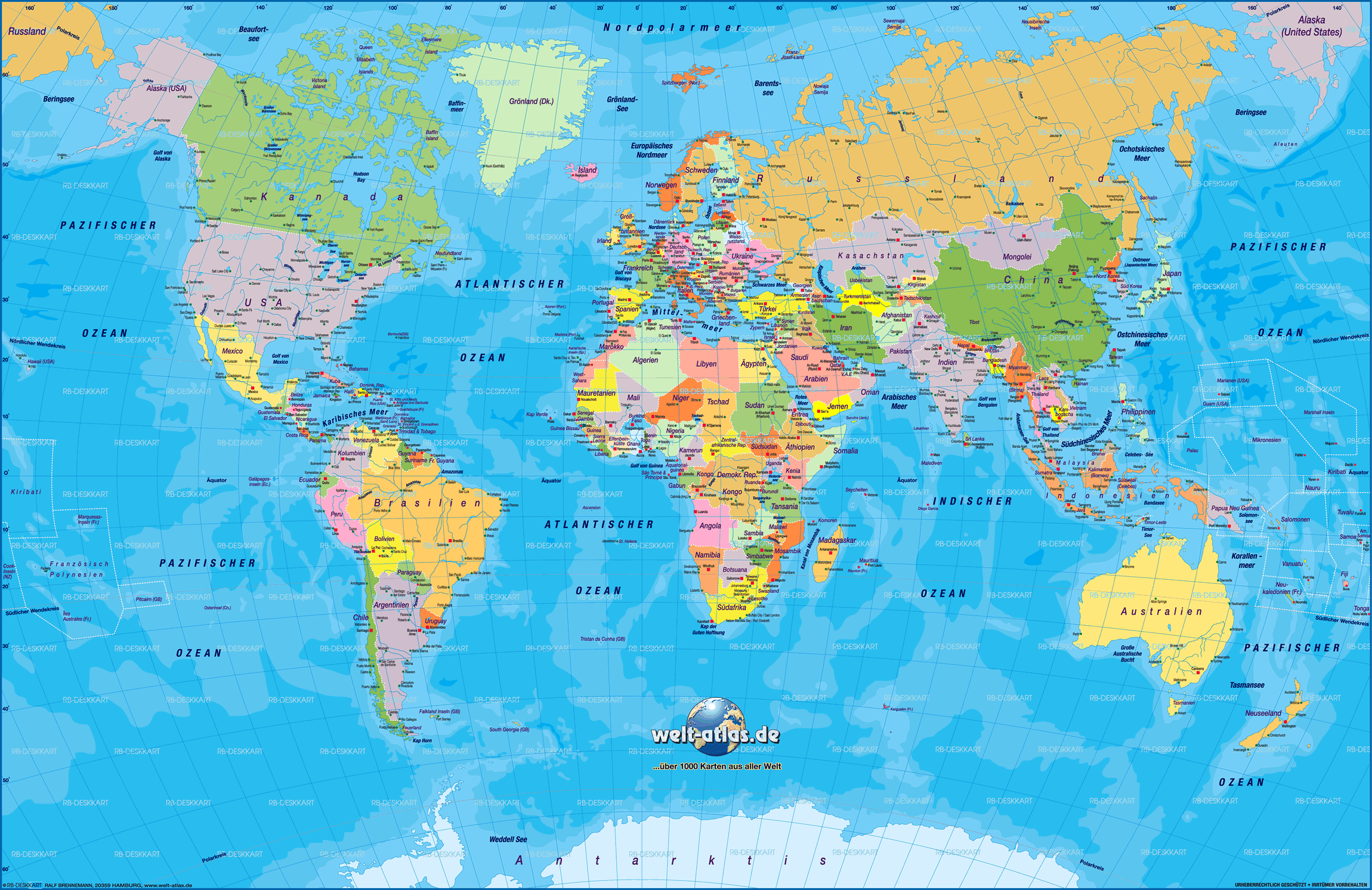 Monde Carte en Allemand Langue