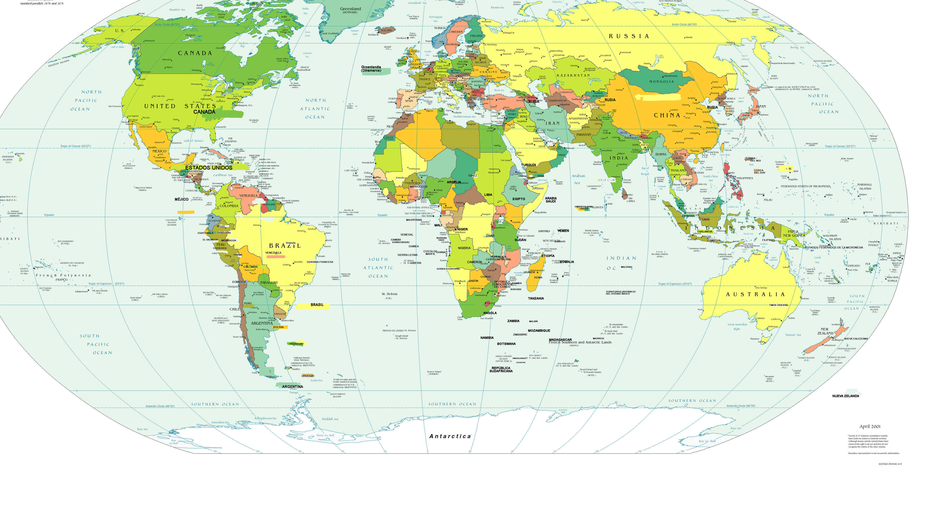 Monde Carte en Espagnol Langue