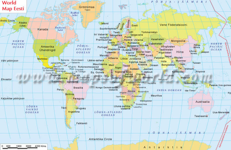 Monde Carte en Estonien Langue