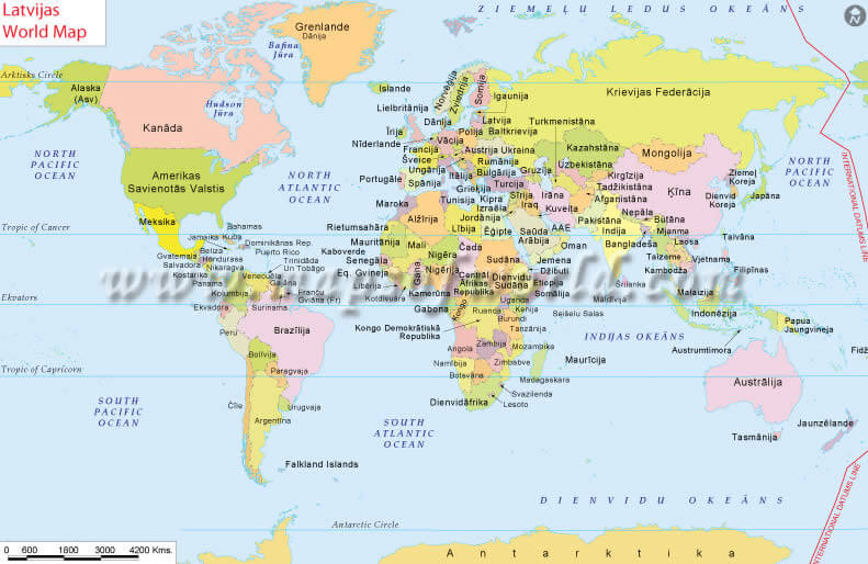 Monde Carte en Letton Langue