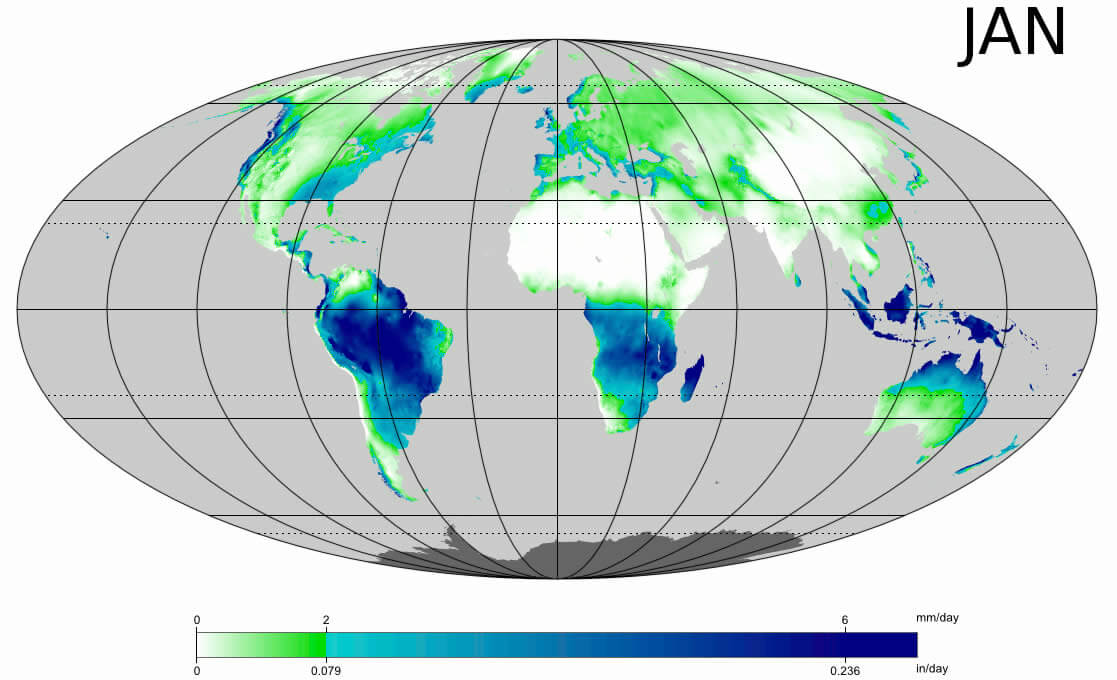 Monde Rainfall Monde 2009 Carte