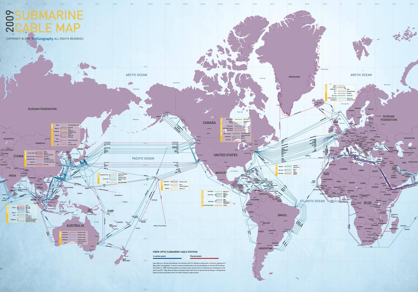 Monde Sous Marin Cable Carte