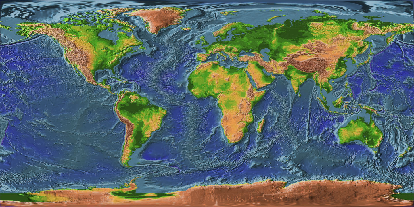 Monde Topographique Carte