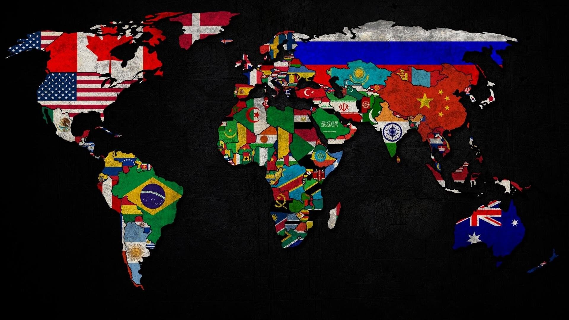 Fond ecran carte drapeaux du Monde haute resolution par pays
