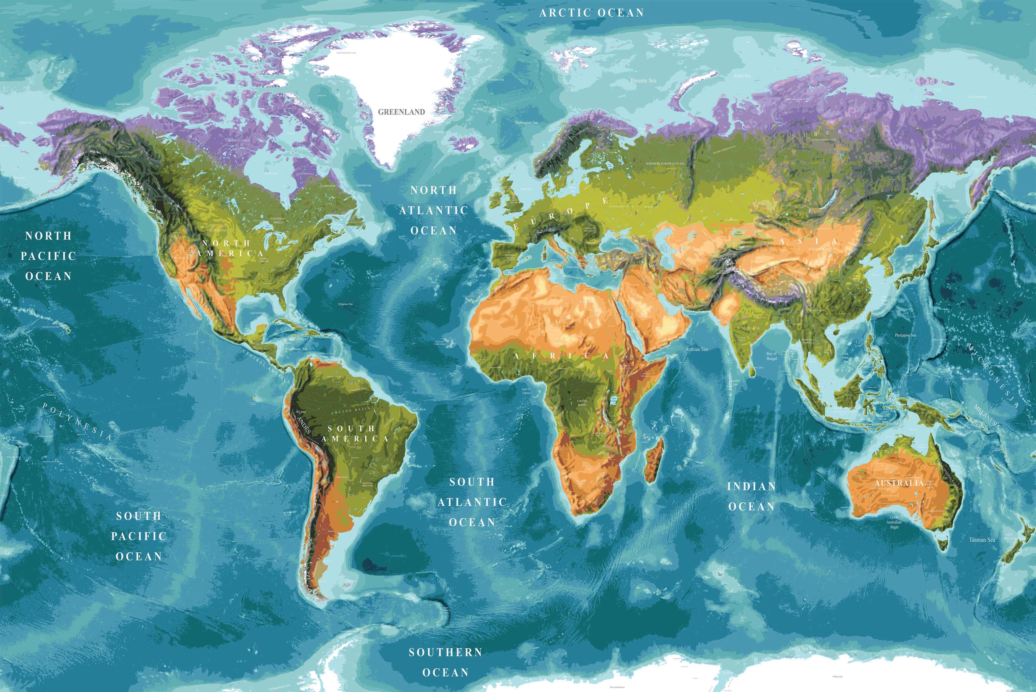 Fond ecran carte du Monde avec altitudes