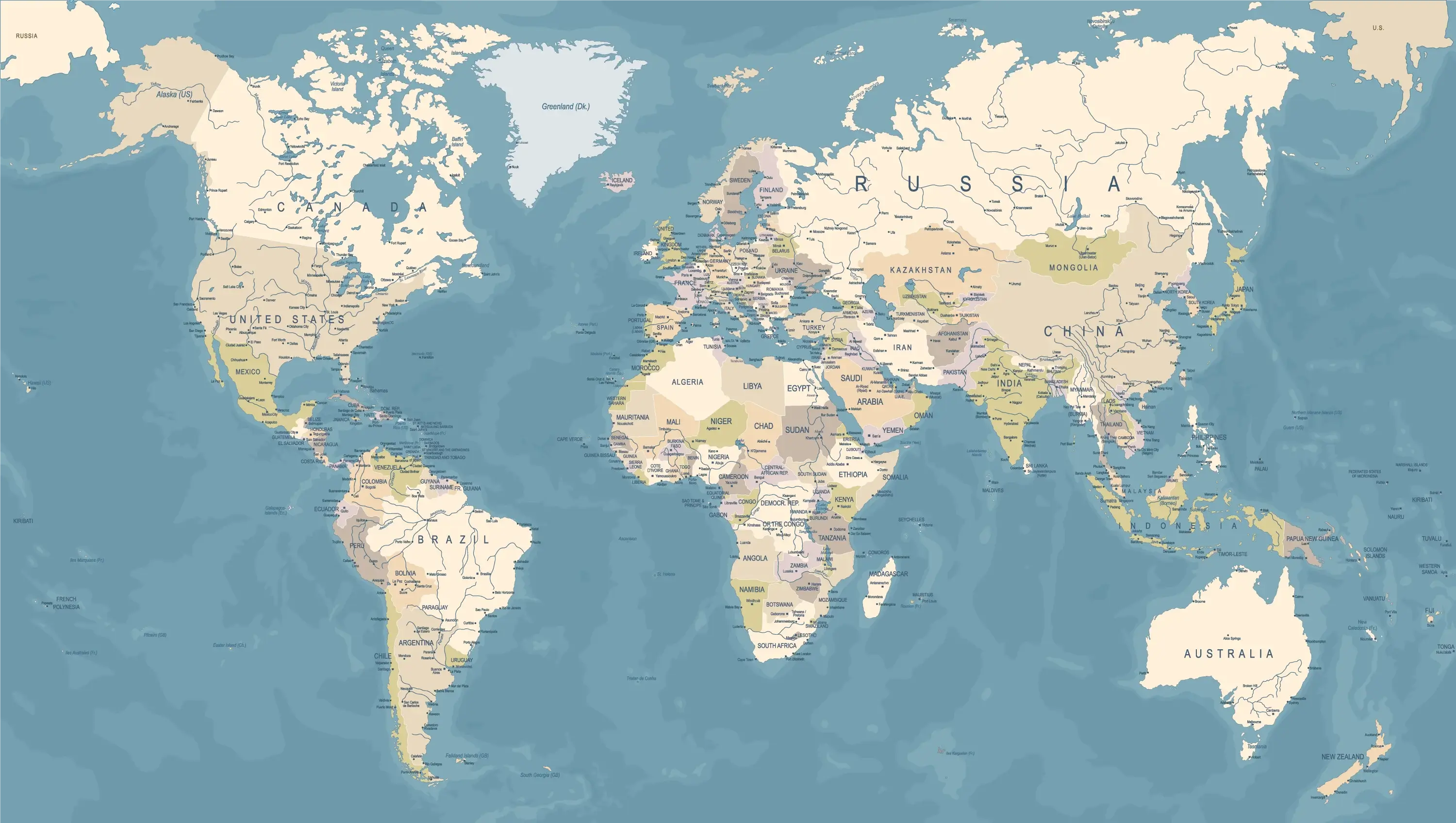 Fond ecran carte du Monde avec pays