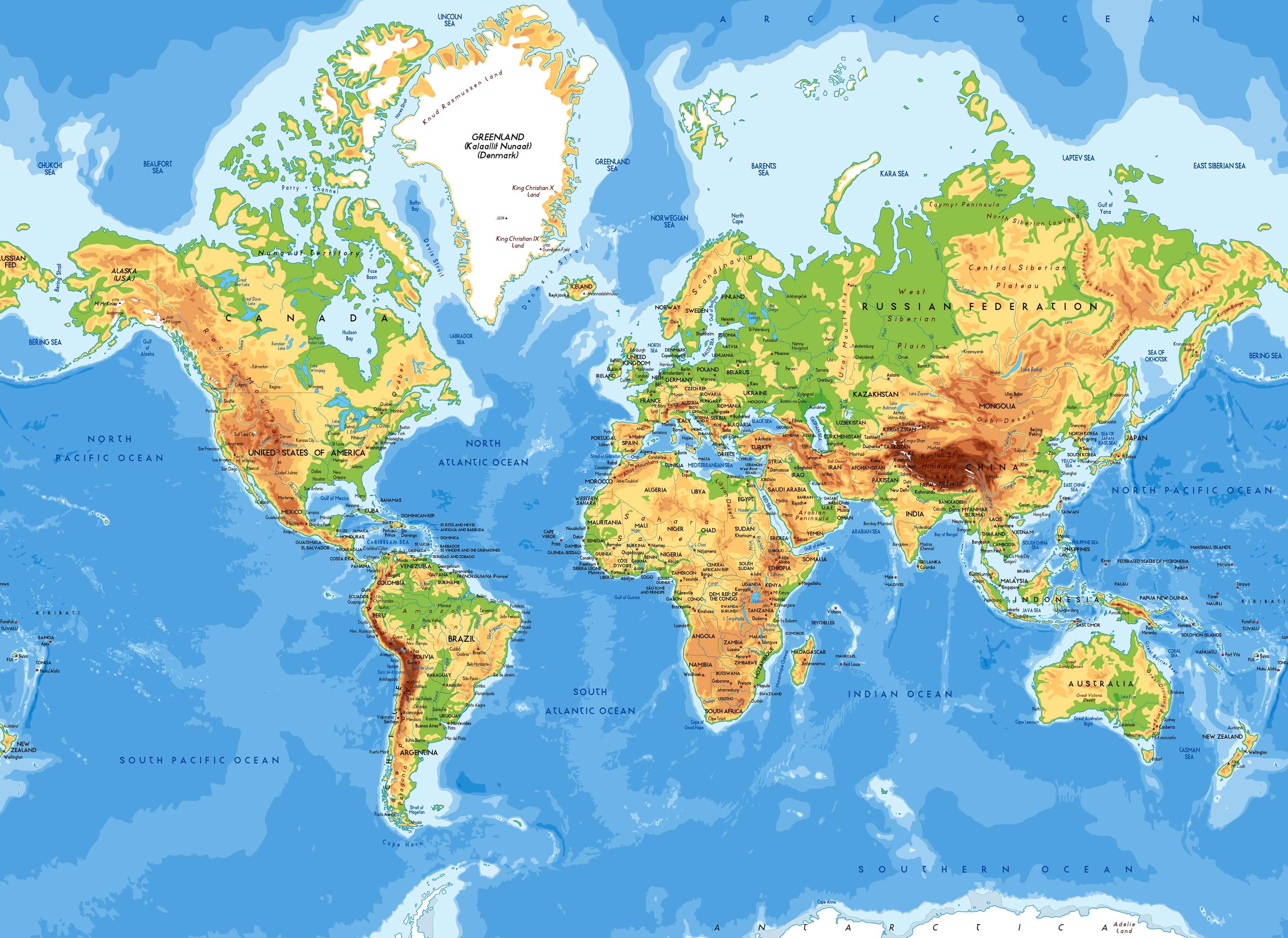 Fond ecran carte physique du Monde